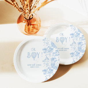 Oh, Boy Blue Toile Safari Animal Baby Dusche Pappteller