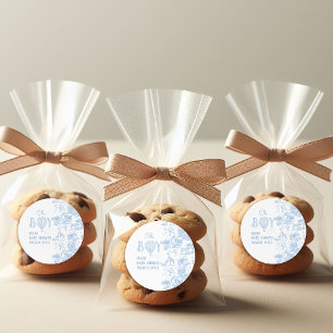 Oh, Boy Blue Toile Safari Animal Baby Dusche Runder Aufkleber