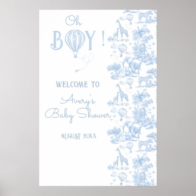Oh Boy Blue Toile Safari Animal Baby Shower Poster (Vorne)