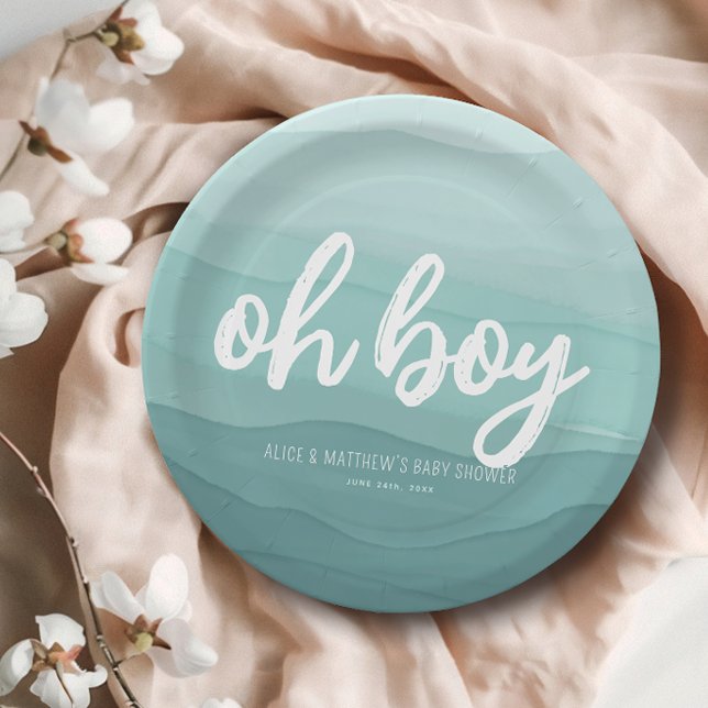 Oh Boy Blue Watercolor Baby Dusche Pappteller (Von Creator hochgeladen)