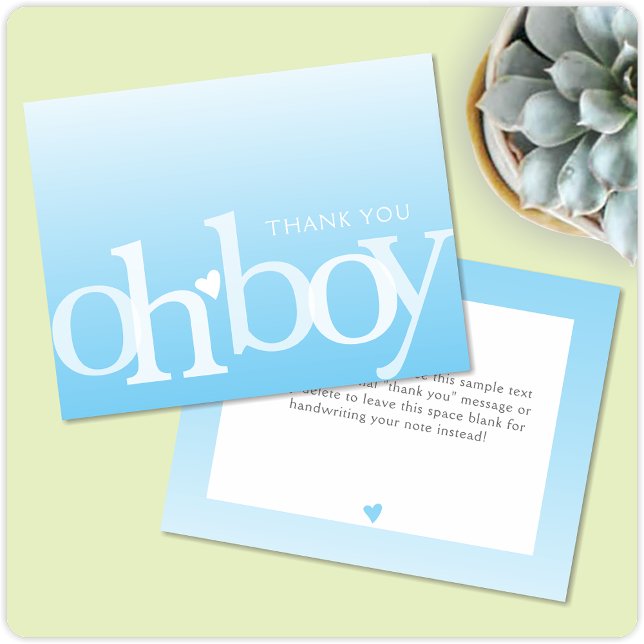 OH BOY Bold Overlay Light Blue Modern Baby Dusche Dankeskarte (Von Creator hochgeladen)