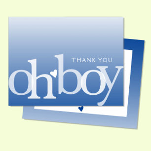 OH BOY Bold Overlay Navy Blue Modern Baby Dusche Dankeskarte