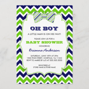 OH BOY Bow Krawatte Babydusche / Marinebrün Zickza Einladung