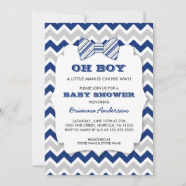 OH BOY Bow Krawatte Babydusche / Marinegrau Zickza Einladung