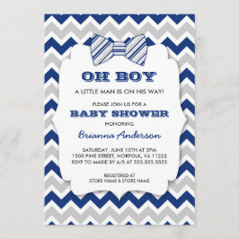 OH BOY Bow Krawatte Babydusche / Marinegrau Zickza Einladung