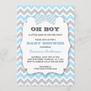 OH BOY Bowtie Babydusche / blau-grau Zickzack Einladung