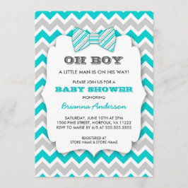 OH BOY Bowtie Babydusche / türkisblau Zickzack Einladung