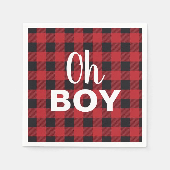 Oh Boy Buffalo Karo Kariert Baby Dusche Napkins Serviette (Vorderseite)