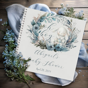 Oh Boy Bunny Blue Floral Baby Shooting Guest Book Notizbuch