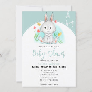 Oh Boy   Bunny Rabbit Baby Shower Einladung