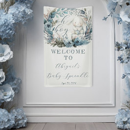 Oh Boy Bunny Rabbit Blue Floral Baby Sprinkle Banner