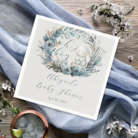 Oh Boy Bunny Rabbit Blue Floral Wreath Baby Dusche