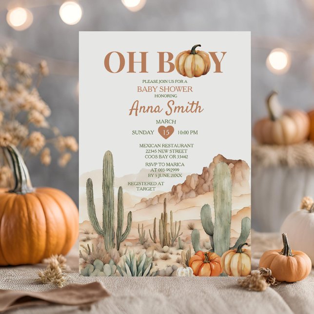 Oh Boy Cactus Wüste Landscape Pumpkin Baby Shower Einladung (Von Creator hochgeladen)