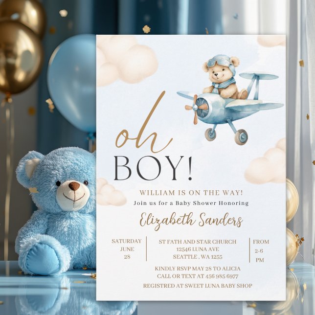 Oh Boy,  Cute Bear Baby shower boy Einladung (Von Creator hochgeladen)
