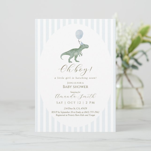 Oh Boy Dinosaur Baby Shower Invitation Einladung (Stehend Vorderseite)