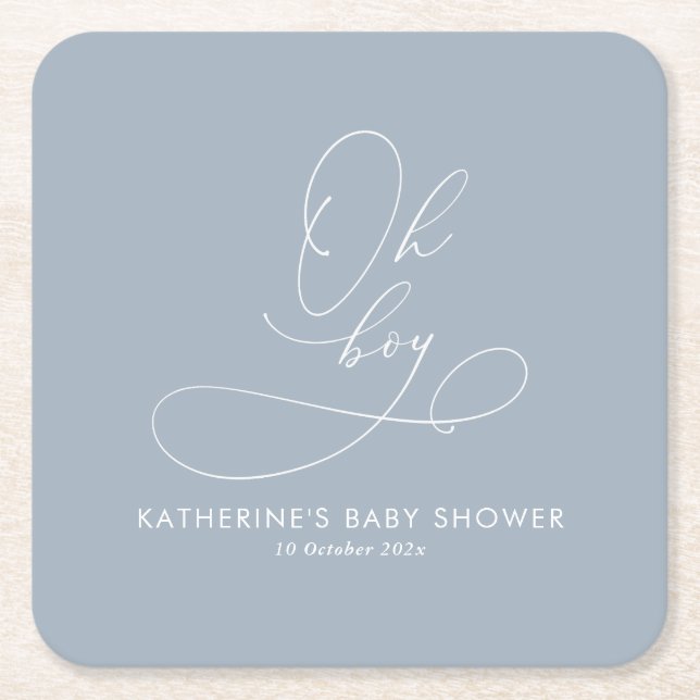 Oh Boy Dusty Blue Baby Dusche Rechteckiger Pappuntersetzer (Vorderseite)