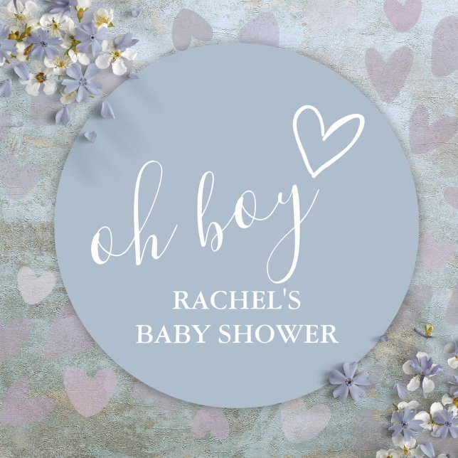 Oh Boy Dusty Blue Baby Shower Cute Heart Thank You Runder Aufkleber (Oh Boy Dusty Blue Baby Shower Cute Heart Thank You Classic Round Sticker)
