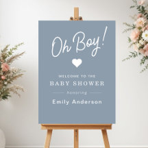 Oh Boy Dusty Blue Baby Shower Welcome Sign