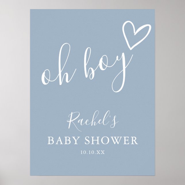 Oh Boy Dusty Blue Baby Shower Welcome Sign Poster (Vorne)