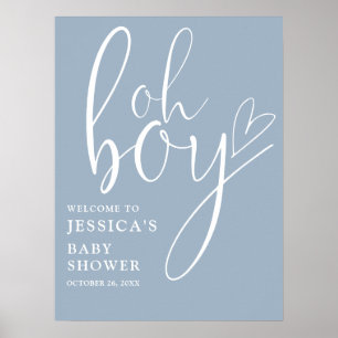 Oh Boy Dusty Blue Baby Shower Willkommensschild Poster