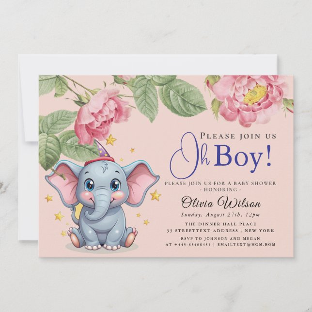 Oh Boy Elephant Baby Shower Invitation Einladung (Vorderseite)