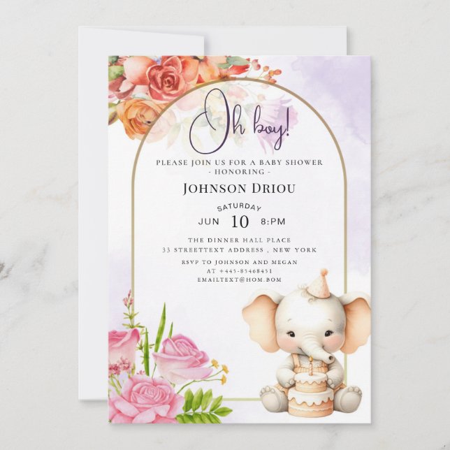 Oh Boy Elephant Baby Shower Invitation Einladung (Vorderseite)