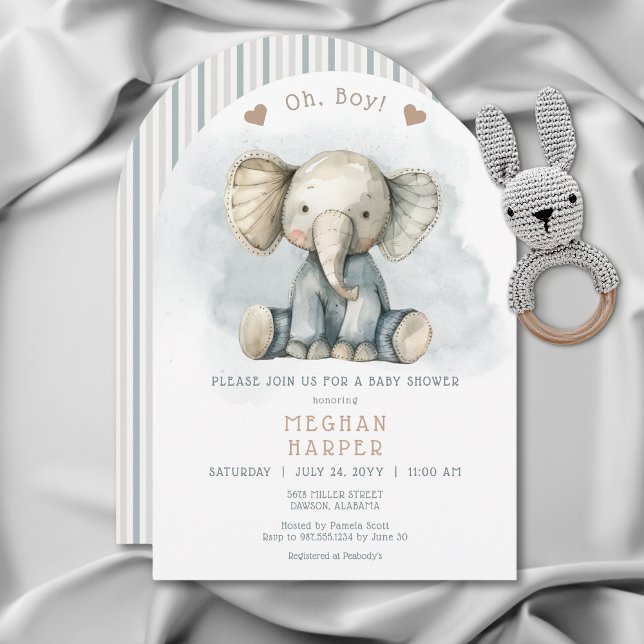 Oh Boy Elephant Blue Arch Baby Dusche Einladung (Oh Boy Elephant Blue Arch Baby Shower Invitation)