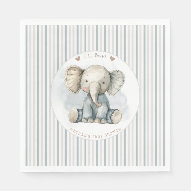 Oh Boy Elephant Blue Arch Baby Dusche Serviette (Vorderseite)