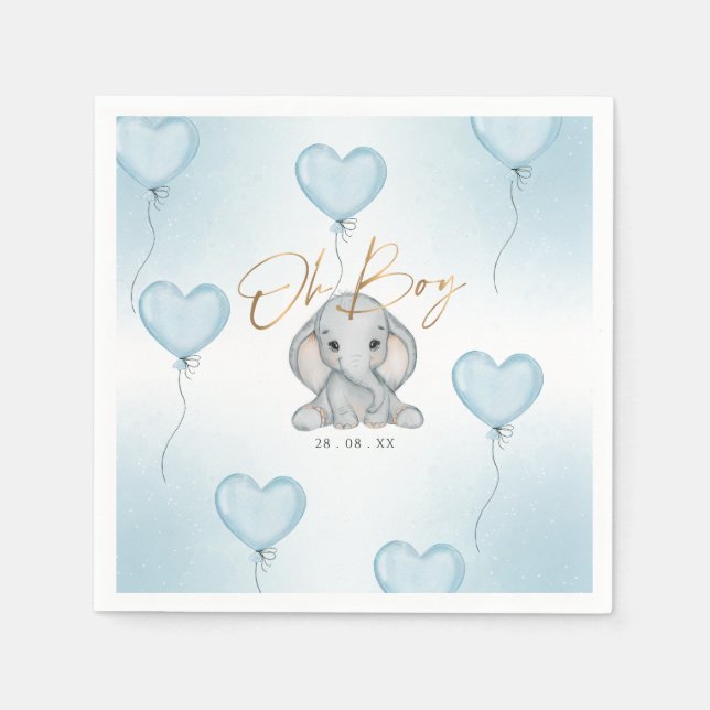 Oh Boy Elephant Blue Balloon Junge Babydusche Serviette (Vorderseite)