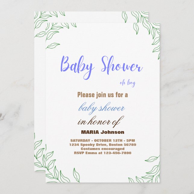 Oh Boy Eucalyptus Baby Shower Einladung (Vorne/Hinten)