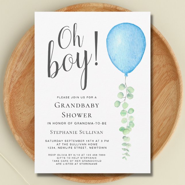Oh Boy Eucalyptus Blue Ballon Grandma Baby Dusche Einladung (Von Creator hochgeladen)