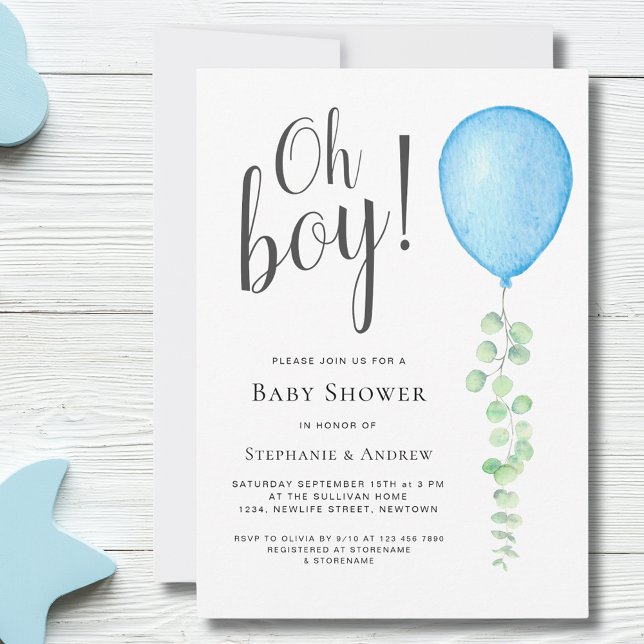 Oh Boy Eucalyptus Blue Balloon Paares Baby Dusche Einladung (Von Creator hochgeladen)