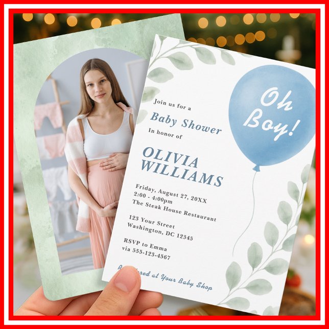 Oh Boy Eucalyptus PHOTO Greenery Baby Shower Einladung (Von Creator hochgeladen)