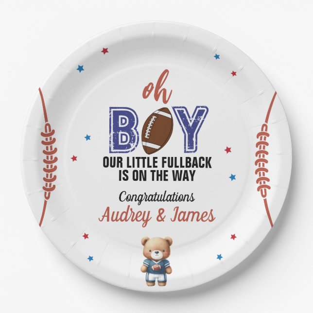 Oh Boy Football Thema Kinderdusche Pappteller (Vorderseite)