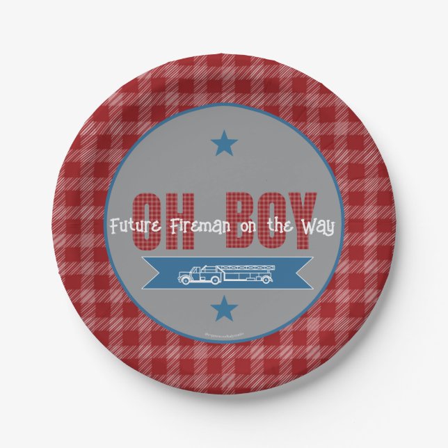 Oh Boy Future Fireman Baby Shower Papierplatte Pappteller (Vorderseite)