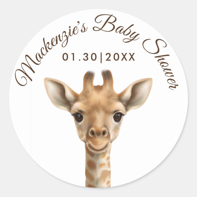 Oh Boy Giraffe Babydusche Runder Aufkleber (Vorderseite)