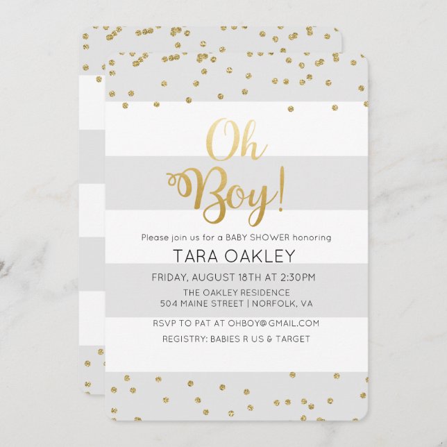 Oh Boy Glitzer Confetti Babydusche Einladung (Vorne/Hinten)