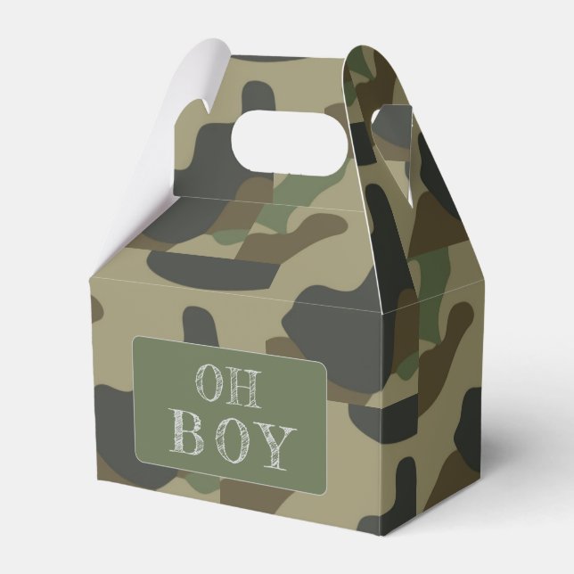 Oh Boy Green Camouflage Baby Dusche Geschenkschachtel (Vorderseite)