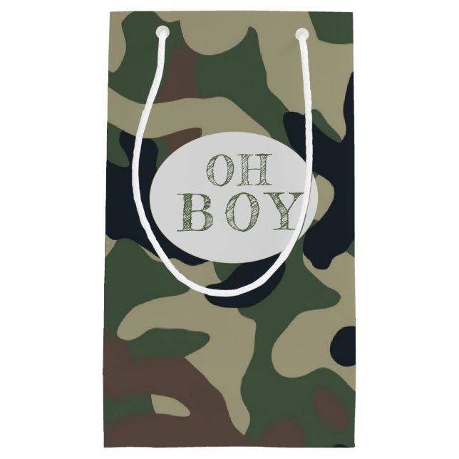 Oh Boy Green Camouflage Baby Dusche Kleine Geschenktüte (Vorderseite)