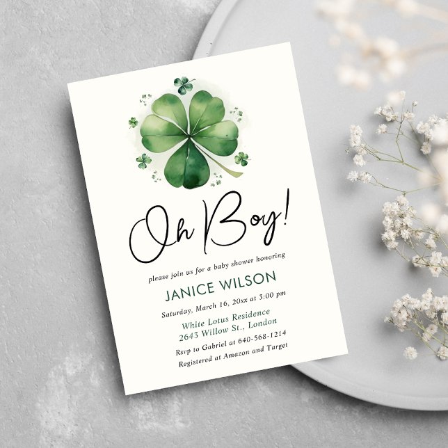 Oh Boy Green Kleeblatt St Patricks Day Baby Shower Einladung (Von Creator hochgeladen)