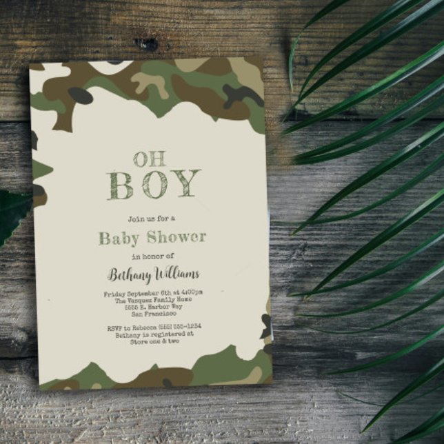 Oh Boy Green Woodland Camouflage Kinderdusche Einladung (Von Creator hochgeladen)