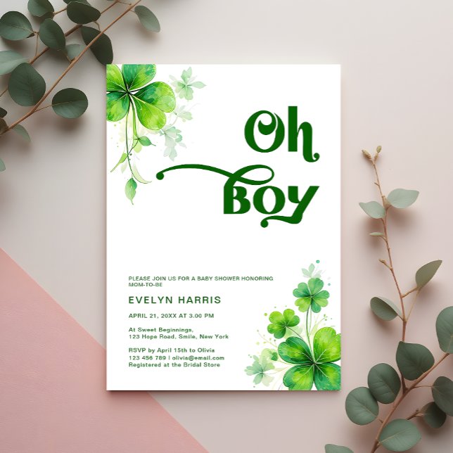 Oh Boy Greenery St. Patrick's Day Baby Shower Einladung (Von Creator hochgeladen)
