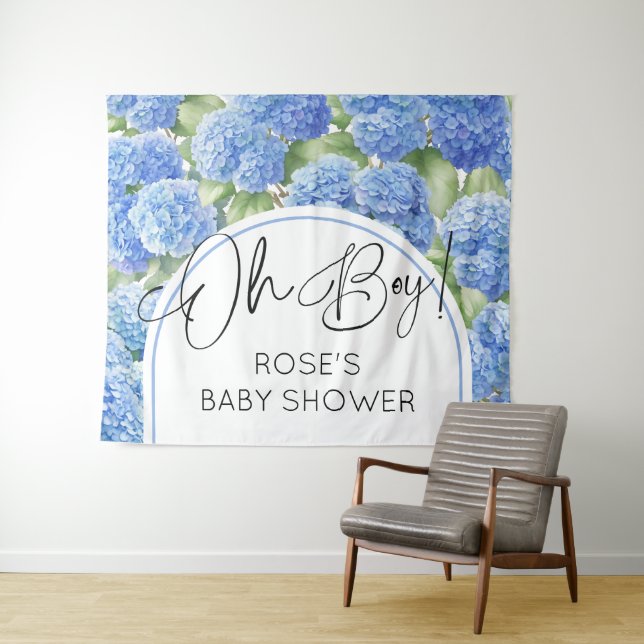 Oh Boy Hydrangea Blue Flowers Baby Dusche Wandteppich (Beispiel (Horizontal))