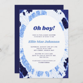 Oh Boy Indigo Blue Shibori Gefärbte Krawatte Baby  Einladung