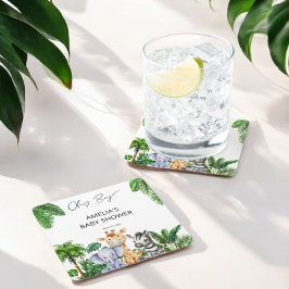 Oh Boy Jungle Animal Safari Baby Dusche Rechteckiger Pappuntersetzer