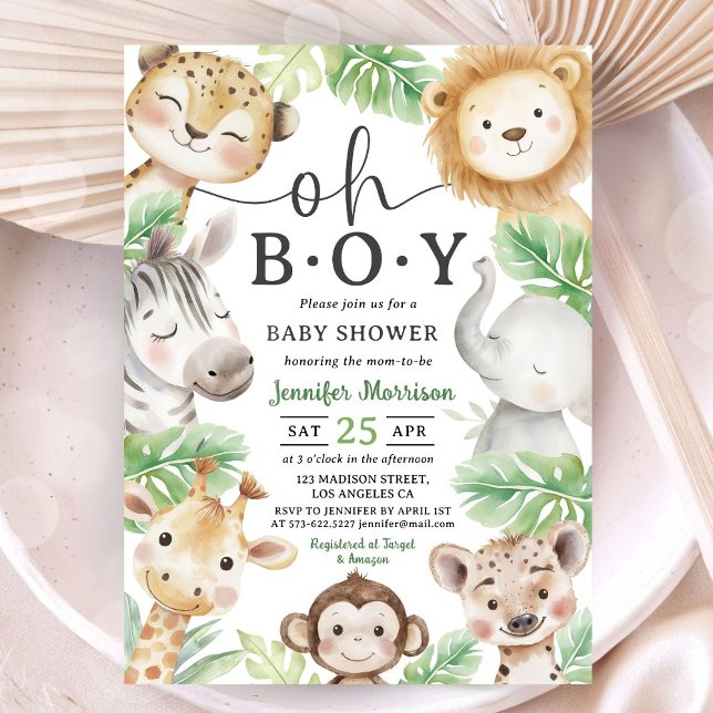 Oh Boy Jungle Baby Shower Safari Animal Invitation Einladung (Von Creator hochgeladen)