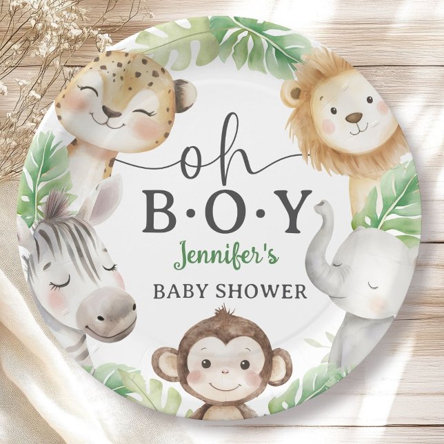 Oh Boy Jungle Baby Shower Safari Animals  Pappteller (Von Creator hochgeladen)