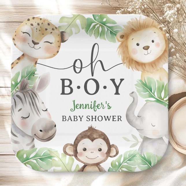 Oh Boy Jungle Baby Shower Safari Animals  Pappteller (Von Creator hochgeladen)