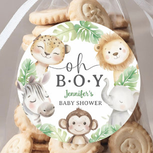Oh Boy Jungle Baby Shower Safari-Tiere Runder Aufkleber