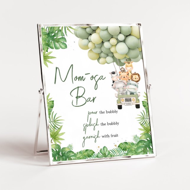Oh Boy Jungle Safari Baby Dusche Mama Osa Bar Poster (Safari Truck Balloons Baby Shower Mom Osa Bar Sign)